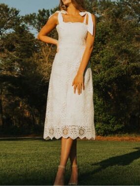 FoxieDox lace midi dress with tie shoulders